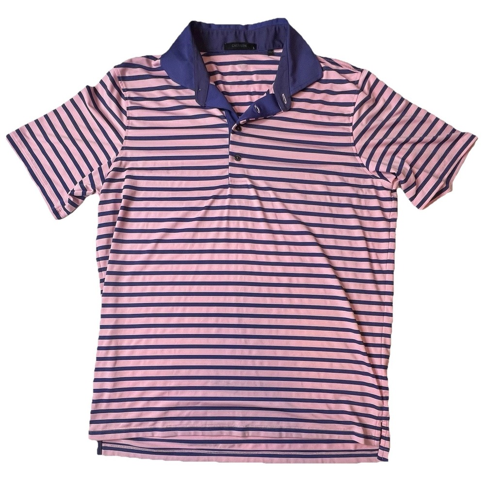 Greyson Golf Polo Shirt Men's Large Pink Purple Striped Wolf Logo